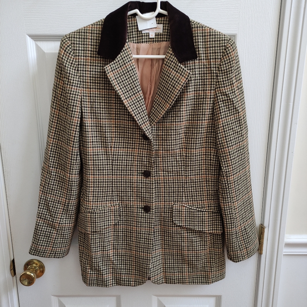 Vintage Brooks Brothers Velvet Notch Equestrian houndstooth blazer Women's 6